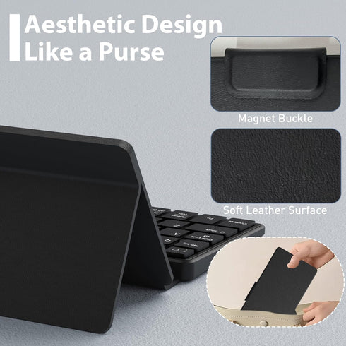 Doohoeek Universal Bluetooth Keyboard, Dual Bluetooth Mini Keyboard with Any-Angle Kickstand & Leather Cover for