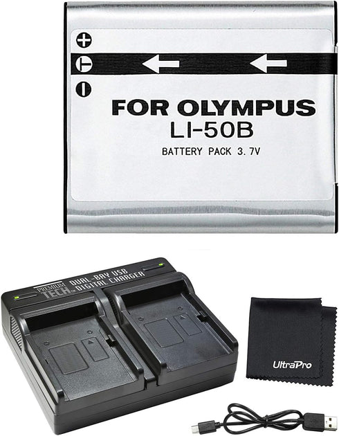 Ultrapro LI-50B High-Capacity Replacement Battery with Rapid Dual Charger for Select Olympus Cameras Bundle Includes: