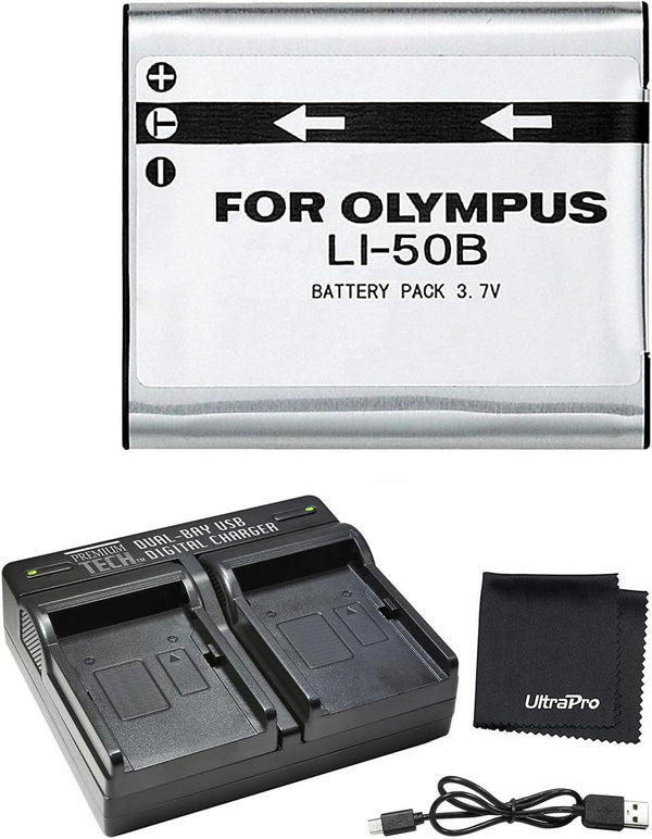 Ultrapro LI-50B High-Capacity Replacement Battery with Rapid Dual Charger for Select Olympus Cameras Bundle Includes: