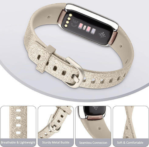 Tobfit Compatible for Fitbit Luxe Band for Women Men, Sport Silicone Watch Strap Replacement, Glitter Silver, Small