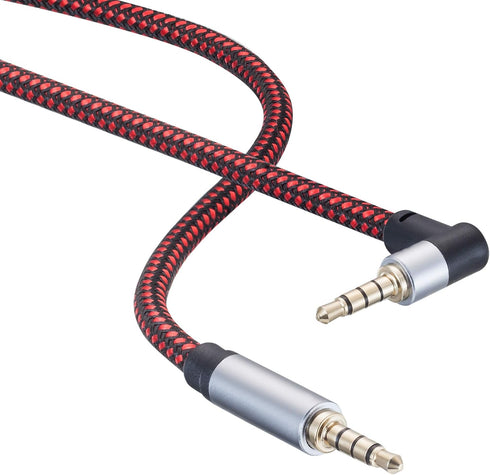 Male to Male Audio Cable 3Ft,90 Degree TRRS 3.5mm 4 Pole Nylon Braided Stereo Aux Cable/Auxiliary Cable/Aux Cord for Headphones, PS4,Phone, Tablets, Headset, PC, Laptop and More (3Ft)