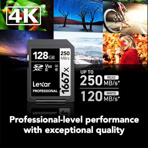 Lexar 128GB Professional 1667x SDXC Memory Card - UHS-II, C10, U3, V60, Full-HD & 4K Video