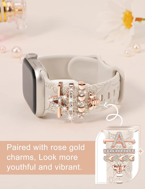 Minyee Compatible Apple Watch Band with Charms Women 41mm 40mm 38mm 42mm 44mm 45mm 49mm Silicone Strap