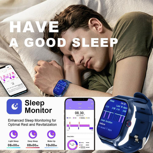 Fitness Tracker Smart Watch with 2.01" Screen, Heart Rate/Sleep Monitor, Waterproof for Android iPhone (Blue)