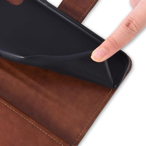 Asuwish Wallet Case for Samsung Galaxy S10 Plus - Brown Leather Flip with Tempered Glass & Card Holder Stand.