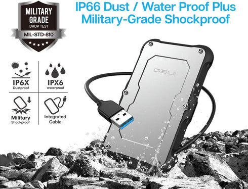 ineo 2.5" USB 3.0 Type-A Rugged Waterproof External Hard Drive Enclosure for SATA HDD/SSD