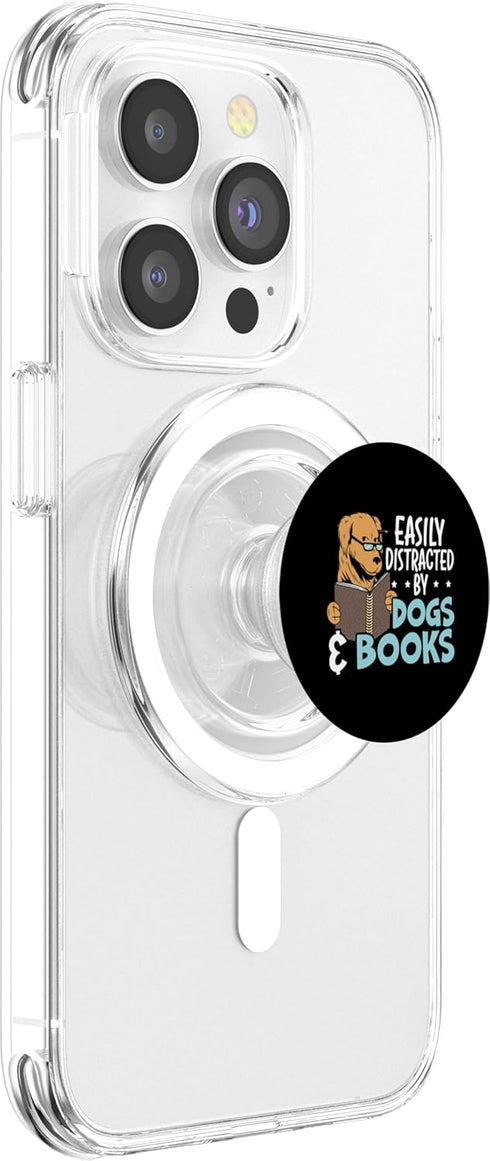 PopSockets MagSafe PopGrip for iPhone Easily Distracted By Dogs & Books Puppy Lover Bookworm