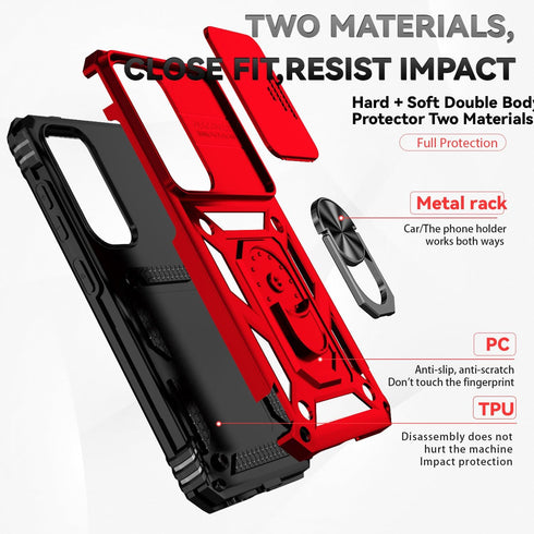 SunStory Galaxy S24 Case - Military-Grade Protection, HD Screen Protector, Kickstand & Slide Camera Cover (Red)