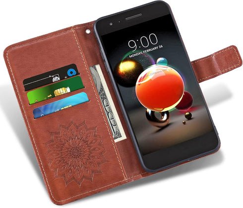 Phone Case for LG Aristo 2 3 Plus/Rebel 4 LTE/Tribute Empire Dynasty/Zone 4 with Tempered Glass Protector - Brown