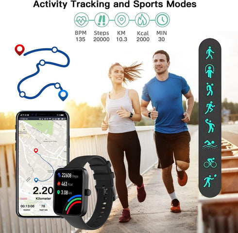 Smart Watch for Women & Men, IP68 Waterproof with Blood Oxygen, Heart Rate & Sleep Monitor for Android/iOS