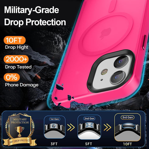 Hot Pink iPhone 11 Case: Shockproof, 13FT Drop Resistant, Translucent Matte, Strong Magnetic, Compatible with MagSafe.