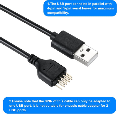 USB 2.0 9-PIN to USB A Header Cable, Motherboard Extension Adapter for USB Device