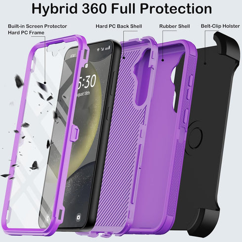 Heavy Duty Shockproof Drop Protection Case for Samsung Galaxy S24 with Belt Clip Holster & Kickstand, Built-in Screen