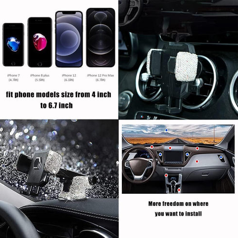 LYCARESUN Bling Car Phone Mount Holder, Shiny Crystal Rhinestone Stand for Women and Girls