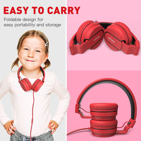 rockpapa 950 Wired Headphones for Kids Girls Boys for School with Microphone, On-Ear Foldable Corded for Laptop, Tablet