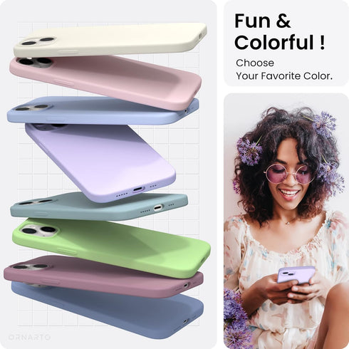 ORNARTO 14 6.1, 3 6.1 Inch-Pastel Compatible with iPhone Case Slim Liquid Silicone Layers Full Phone Covered Soft Gel