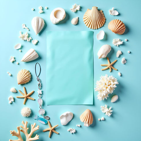 Dwuww Light Blue Ocean Shell Phone Chain Strap Fish Charm Star Beaded Keychain Phone Lanyard Acrylic Keyring Bag