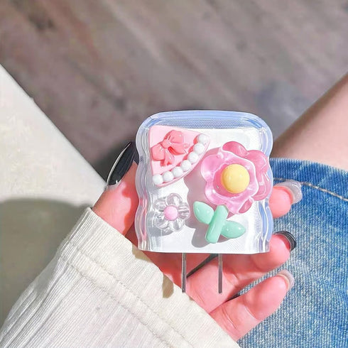 Kawaii Flower Cable Protector Cover for iPhone Charger Lightning, 3D Floral Cartoon Design, Pink for iPhone X 12 13 14