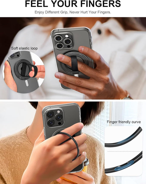 EWA MagOne Ultra Phone Grip Stand with Replaceable Elastic Finger Loop, Removable Magnetic Ring Holder