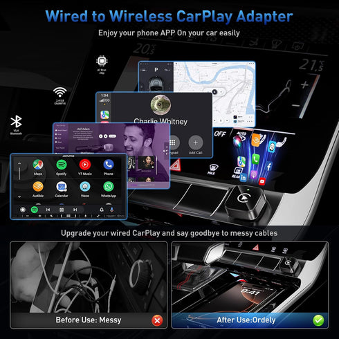 iGENJUN 2026 Wireless CarPlay Adapter Upgrade Mini Design, USB/USB-C Plug & Play Converts CarPlay to Wireless - Easy