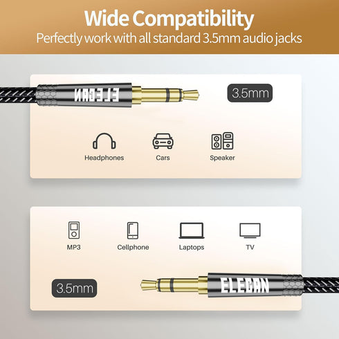 3.5mm AUX Cable 2 Ft/2 Pack, Hi-Fi Sound Auxiliary Stereo Audio Cable for Headphones, Car, Home Stereos