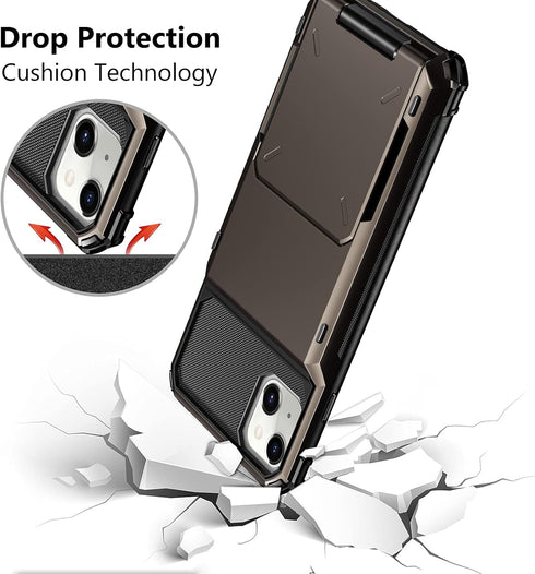 Vofolen 13 4-Card 13 6.1 Case for iPhone Case Wallet Holder ID Slot Flip Door Hidden Pocket Anti-Scratch Dual Layer