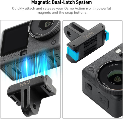 HSU 6/Osmo (2 Pack) Magnetic Latch Mount for DJI Osmo Action Nano, Quick Release Mount Tripod Connector Port