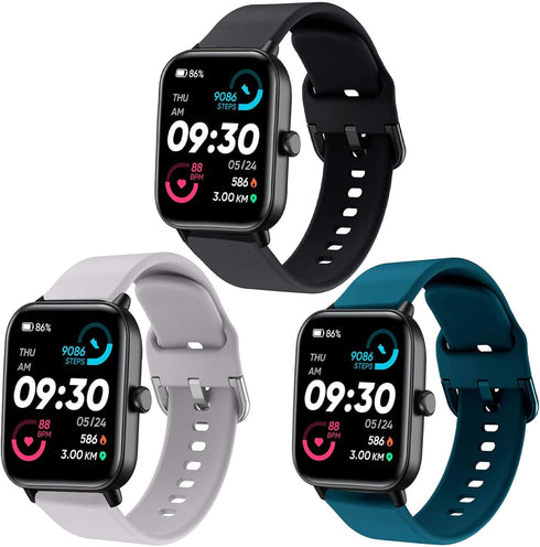 3 Pack Soft Silicone Replacement Bands for IDW13, IDW16, IDW19 Smartwatch, 22mm Strap for Fitpolo/Woneligo W3