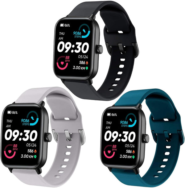3 Pack Soft Silicone Replacement Bands for IDW13, IDW16, IDW19 Smartwatch, 22mm Strap for Fitpolo/Woneligo W3