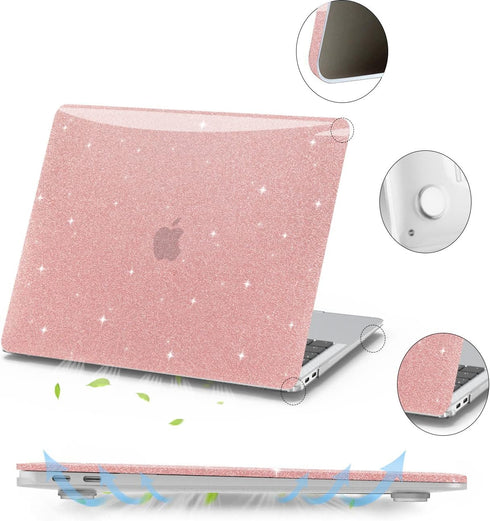 Anban Compatible with MacBook Pro 13 inch Case M2 2025-2016, Plastic Hard Shell + Keyboard Cover, Shiny Rose Gold