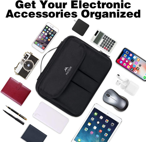 MATEIN Electronics Organizer, Waterproof Travel Electronic Accessories Case, Portable Double Layer Cable Storage Bag