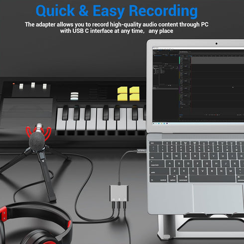 Cubilux USB C to 3.5mm Adapter for Live Streaming, USB C to TRRS Microphone Splitter for Laptop with Line-in & Mic-in