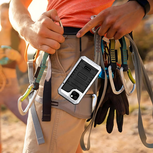 Beasyjoy Waterproof iPhone 14 Case - Metal Heavy Duty Full Body Protective Case with Built-in Screen Protector, Silver