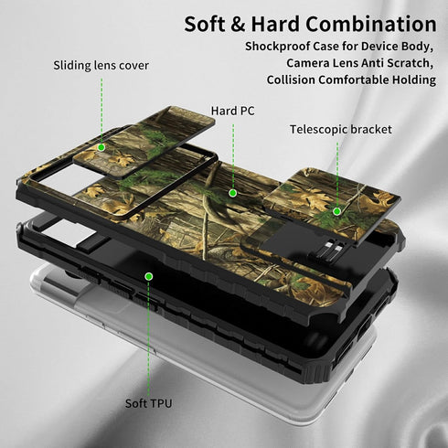 Google Pixel 8 Pro Phone Case, Slide Camera Cover with Built-in Kickstand, Camouflage Design, Shockproof