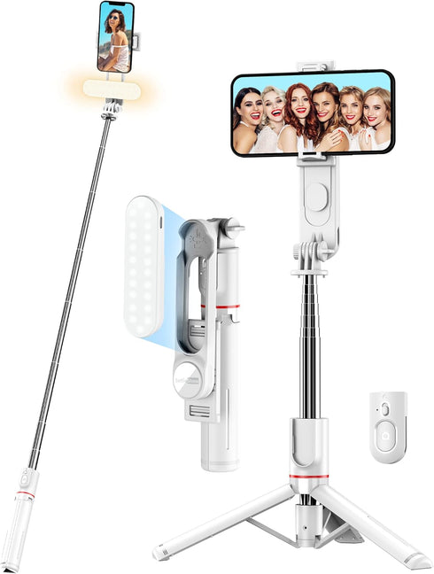 SelfieShow Stable Selfie Stick Tripod with Fill Light, 44 Inch Extendable Selfie Stick