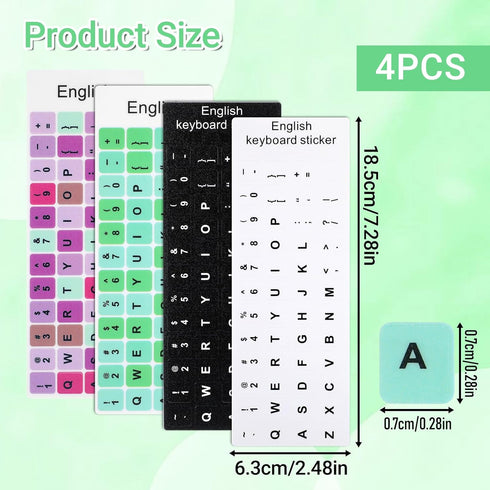 Larrel 4 Pcs Keyboard Stickers, Universal Keyboard Replacement Letters Colorful Keyboards Stickers Letters for PC
