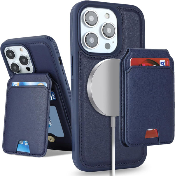 iPhone 15 Pro Max Case with Credit Card Holder MagSafe, Leather Wallet for Women, Detachable 2-in-1 for Men - Blue