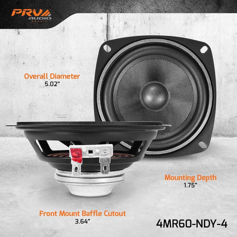 PRV AUDIO 4" Full-Range Neodymium Speaker, 4MR60-NDY-4 PRO Audio Midrange, 60 Watts, 4 Ohm, Compact Driver