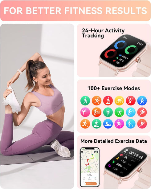 Smart Watch (Answer/Make Calls), 2024 Newest 1.85" for Men Women, IP67 Waterproof, 100+ Sports Modes, Fitness Tracker