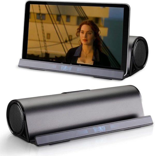 Wireless Bluetooth Speakers, Portable Stand Holder Speaker, Dual Drivers Stereo Dock for iPad, Phone, Outdoor, Black