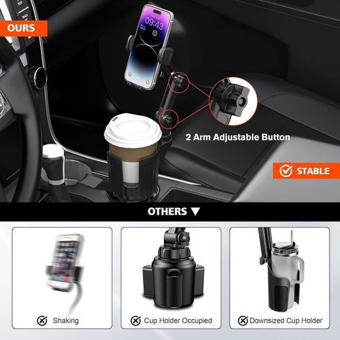 2 Pack 2 1 360 4-7 Newlest in Phone Mount for Car Cup Holder with Adjustable Base, Phone Holders for Car Cupholder, No