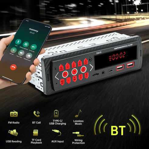 ePathChina 12V MP3 FM/MP3/WMA/FLAC/AUX/TF Car Audio Bluetooth Single DIN Stereo, LED Car Radio Player with Hands-Free