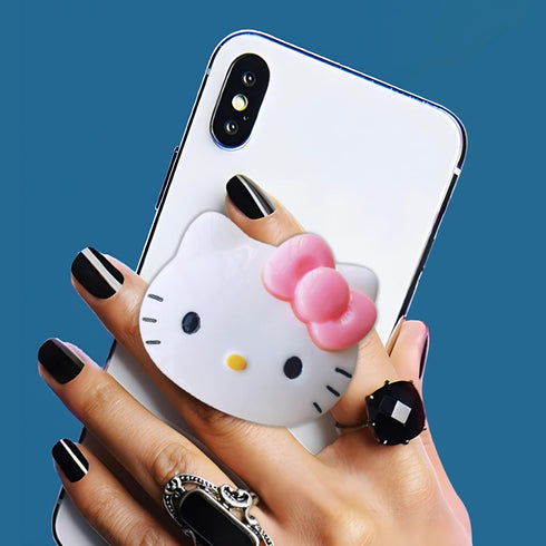 Kawaii Kitty Expanding Phone Grip, Cute Collapsible Mount Holder for Girls Women, Finger Snap Pop Grip Compatible with