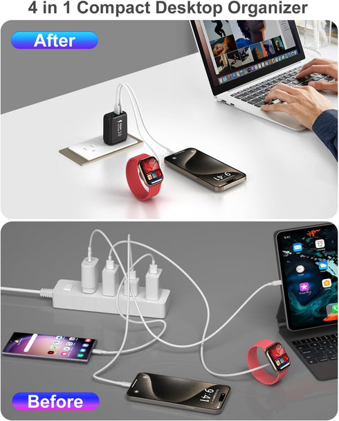 OKRAY 2-Pack USB C Charger Block, 40W 4-Port Type C Wall Charger Plug, QC+PD3.0 Fast Charging for iPhone 15, Galaxy