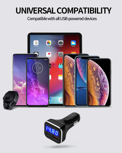 USB C Car Charger Adapter with Voltage Display, 30W Fast Charge Power Delivery & Quick Charge 3.0 Compatible with
