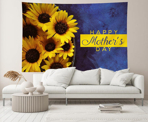 CHNYWORK 7ftx5ft Happy Mother's Day Backdrop Bouquet of Sunflowers with Happy Mother's Day Greeting Words on A Blue