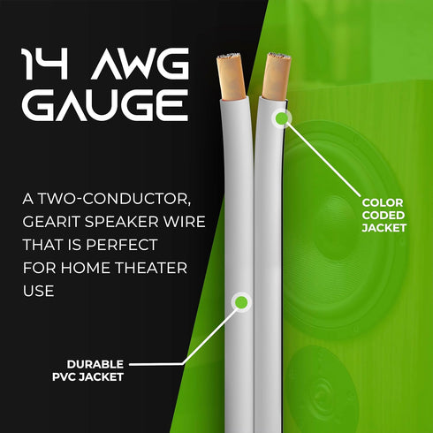 14AWG Speaker Wire, GearIT Pro Series 14 AWG Gauge Speaker Wire Cable (100 Feet / 30.48 Meters) Great Use for Home Theater Speakers and Car Speakers White