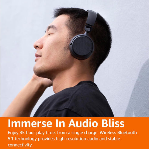 Amazon Basics Bluetooth Wireless On Ear Headphones, 35 Hour Playtime, Foldable, One Size, Black