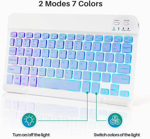 Bluetooth Keyboard and Mouse Combo for iPad, Rechargeable Wireless Keyboard & Mouse with 7-Color Backlit