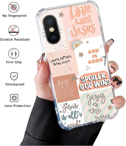 Boho Jesus Collage Phone Case for iPhone X/Xs, Unique Christian Quote Design for Girls Women Men, Soft TPU Bumper Cover